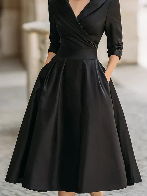 Lenka – Elegantní Midi Šaty s Praktickými Kapsami
